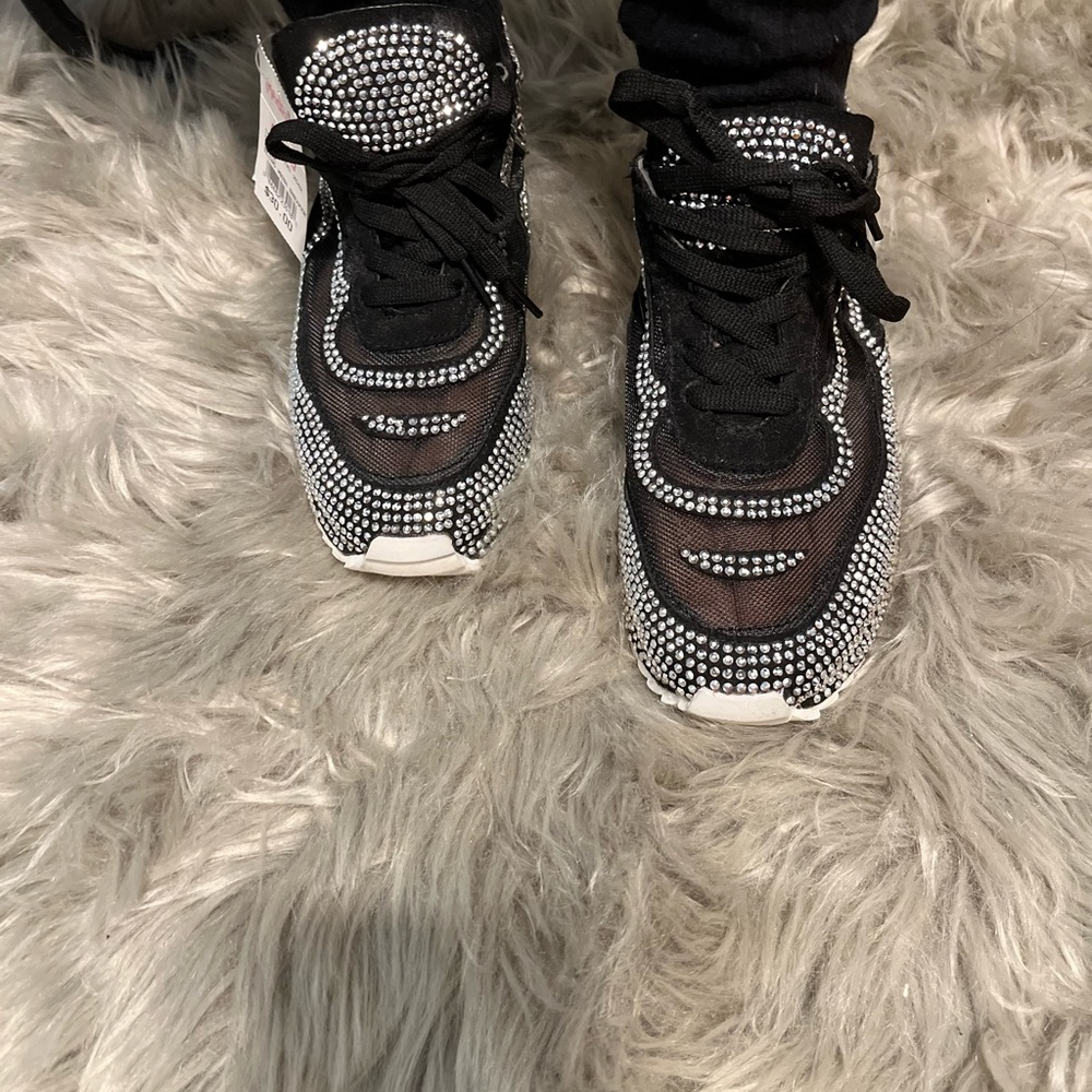 Black sneakers with silver studded rhinestones